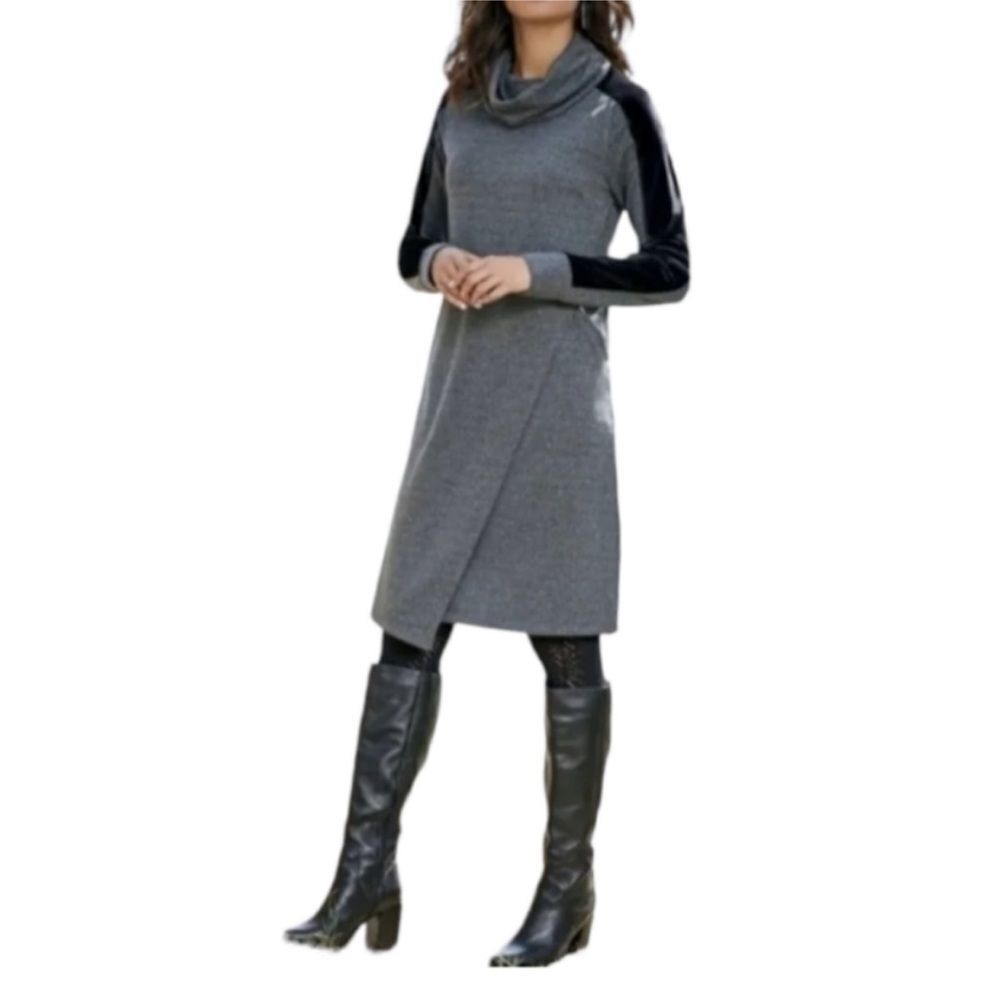 SOFT SURROUNDINGS | Herringbone Cowl Neck Dress Velvet Stripe Women’s Size XSP